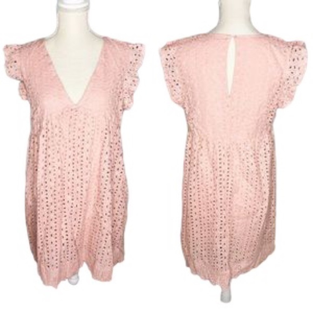 Pink Lily Eyelet Romper Dress Size XS Pastel Pink Lightweight With Pockets